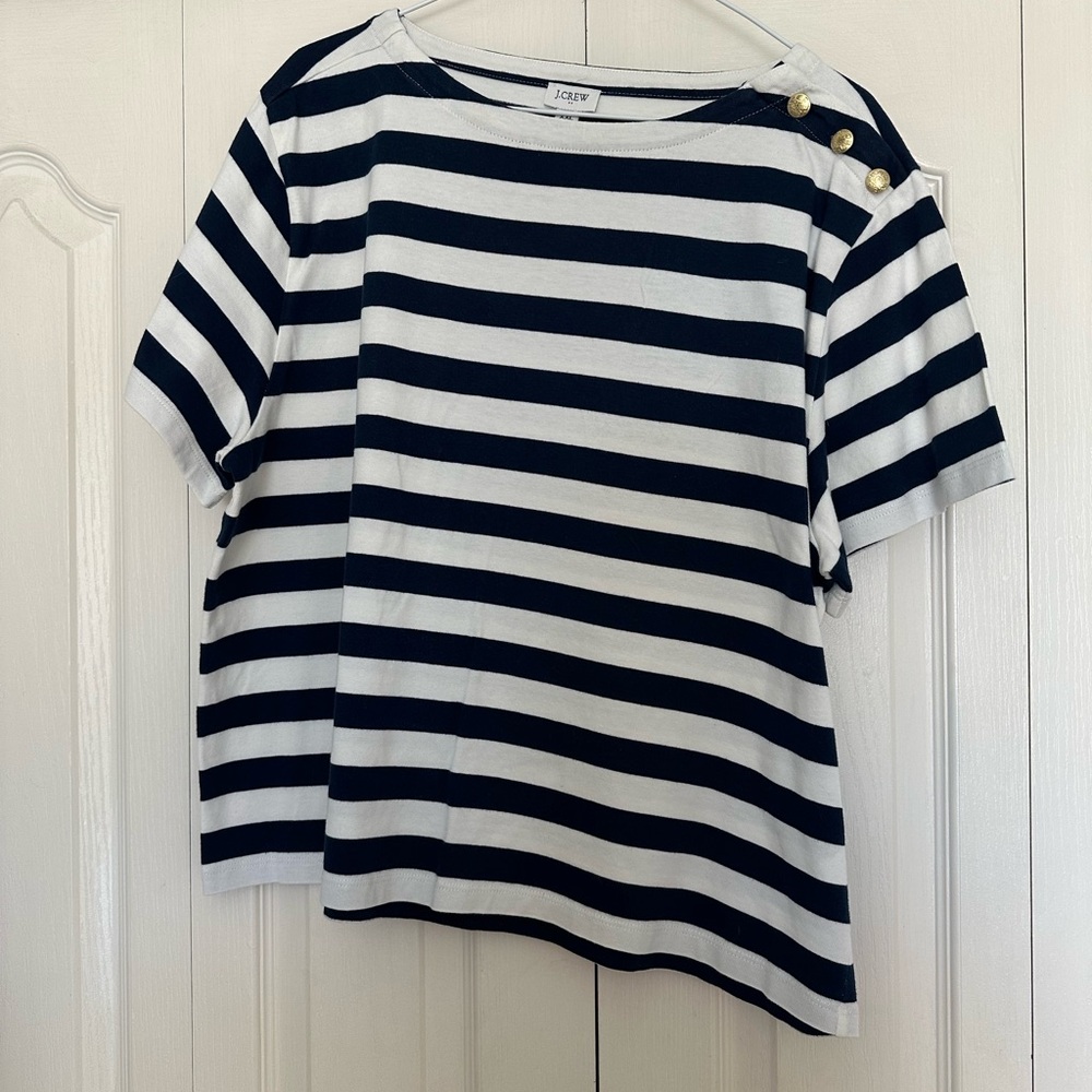 J. Crew Navy and White Striped Short Sleeve Top